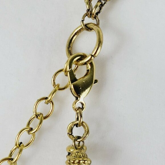 Bohemian Gypsy Style Necklace Double Strand Gold Tone Large Enamel Flower Focal - Picture 10 of 11